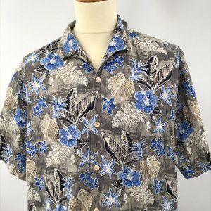 TOMMY BAHAMA  Blue Floral Hawaiian Shirt Men's XL, 100% Silk